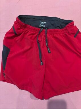 Brooks Men's Red Athletic Running Shorts with Black Trim